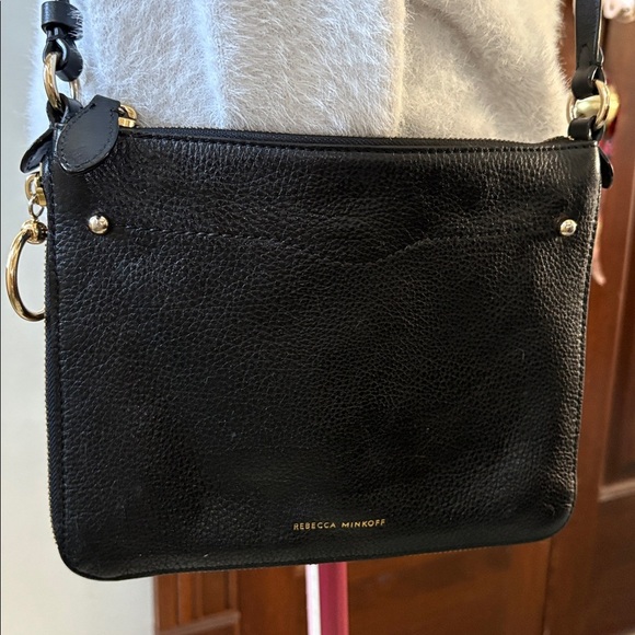 Rebecca Minkoff  leather Crossbody bag  black/gold tone expanding sides & bottom - Picture 4 of 17